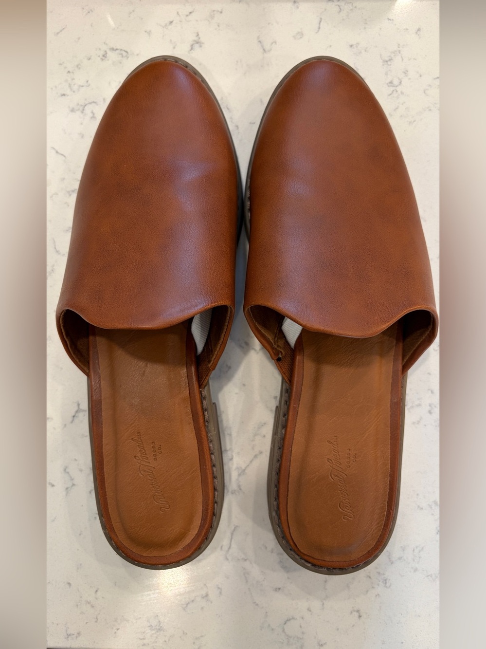 Leather Slide Mules in Tan